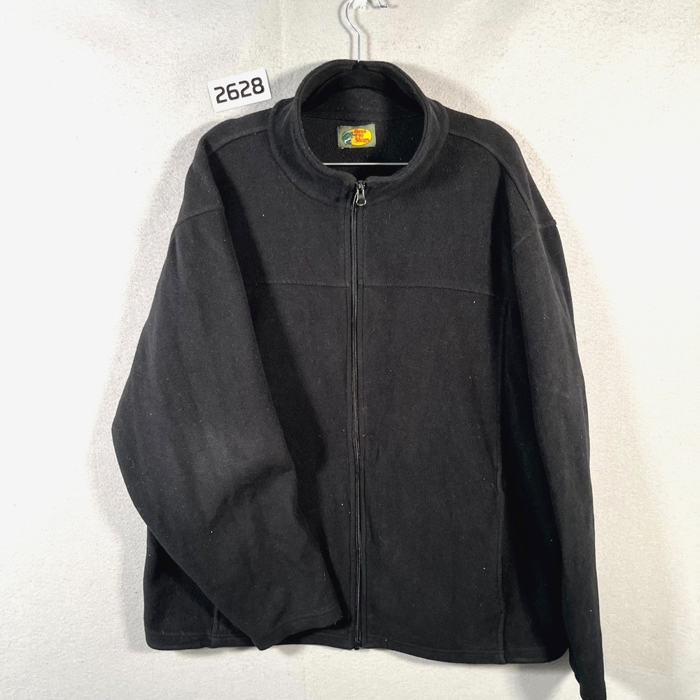 Bass Pro Shops Fleece Jacket Mens Medium Black Logo‎ Mock Neck Outdoor Zip Up
